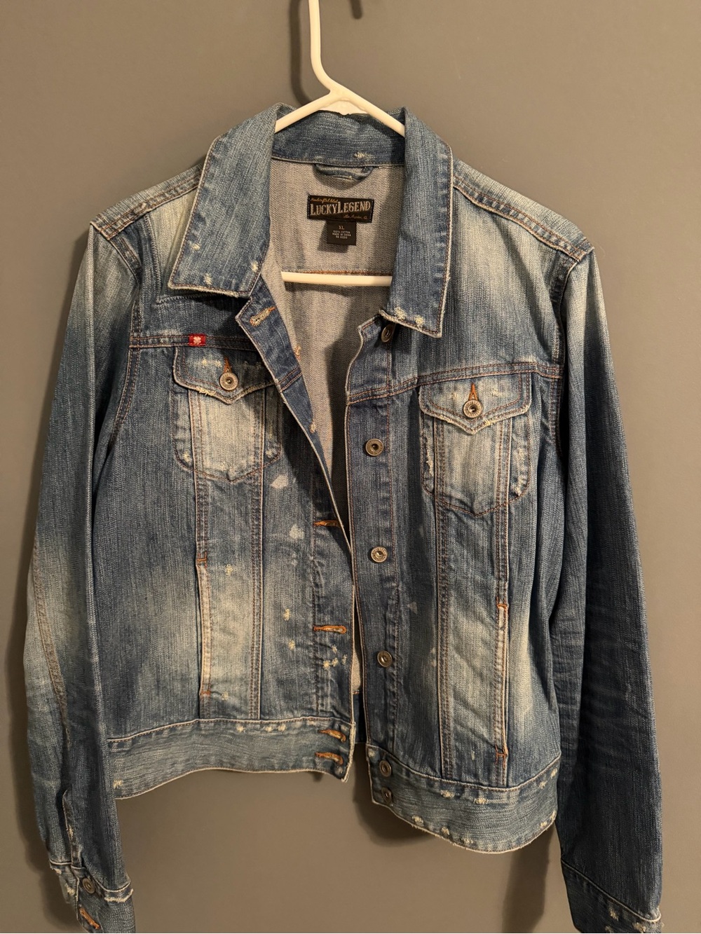 Lucky Brand "Lucky Legend" distressed denim trucker jacket.